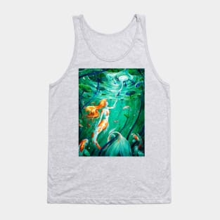 The Gift - Watercolor carp Koy Mermaid in a Pond Painting Tank Top